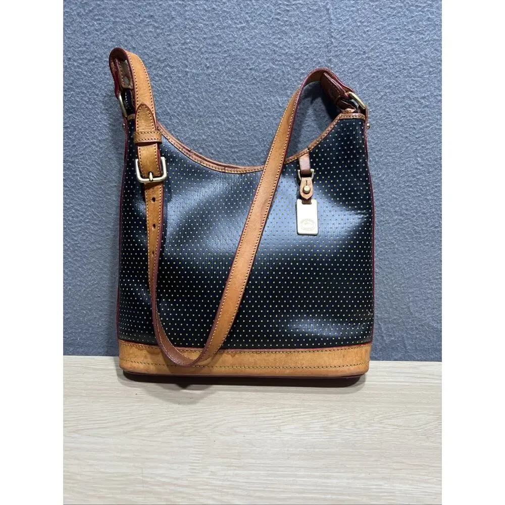 Vintage Dooney & Bourke Cabrio Black Perforated Leather Hobo Bag Read